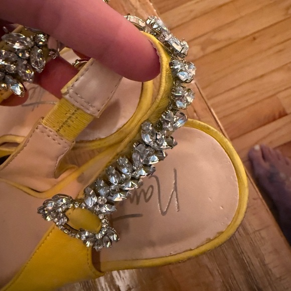 Nanette Lepore Butter Yellow Crystal Embellished Heels see all pics for wear - Picture 2 of 8